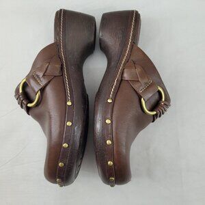 Nickels Clogs Women's 7M Brown Leather Vance Mules Heels Brass Hardware Shoes
